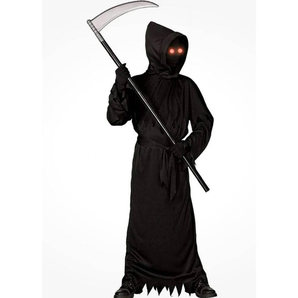 Grim Reaper Halloween Costume with Glowing Red Eyes